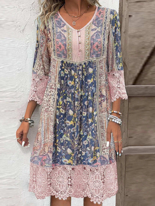 Ophelia™ | Vintage Boho Klänning Med Virkade Detaljer