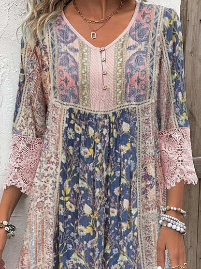 Ophelia™ | Vintage Boho Klänning Med Virkade Detaljer