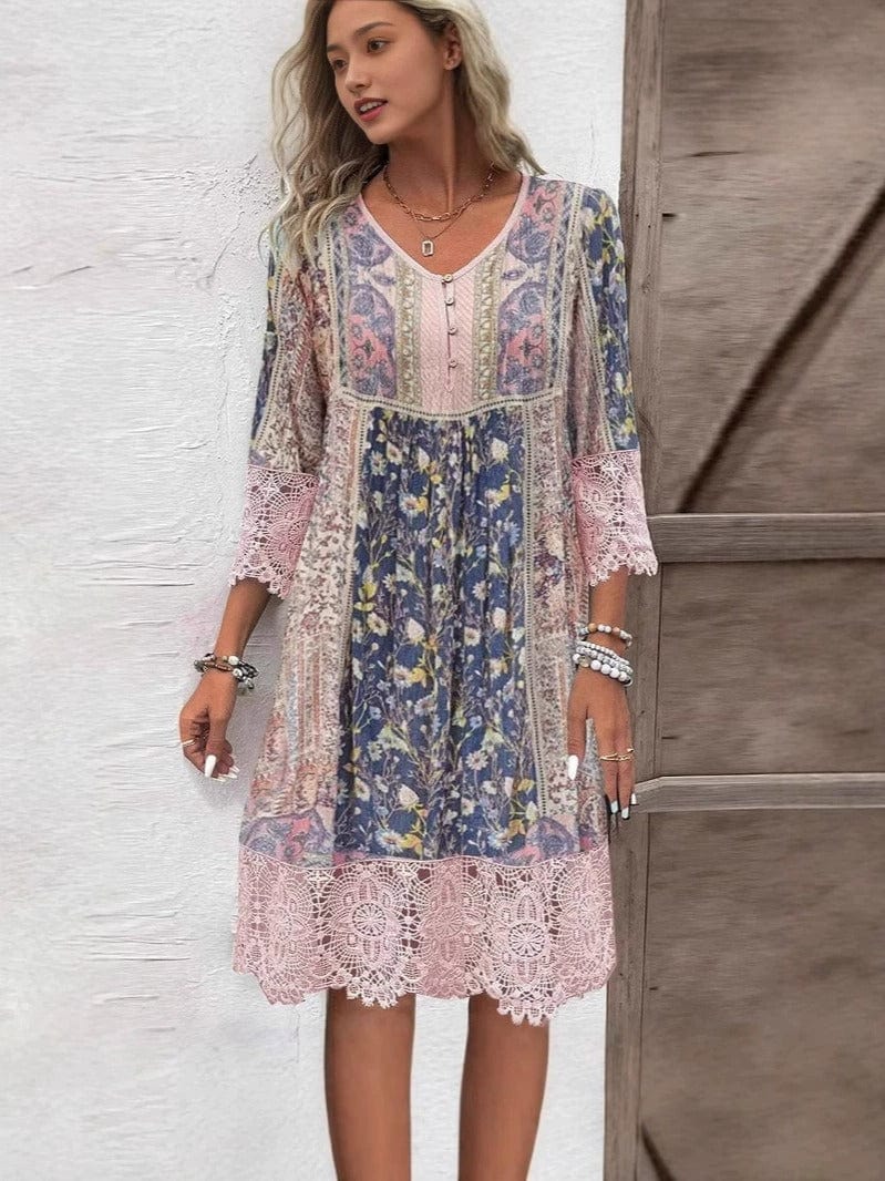 Ophelia™ | Vintage Boho Klänning Med Virkade Detaljer