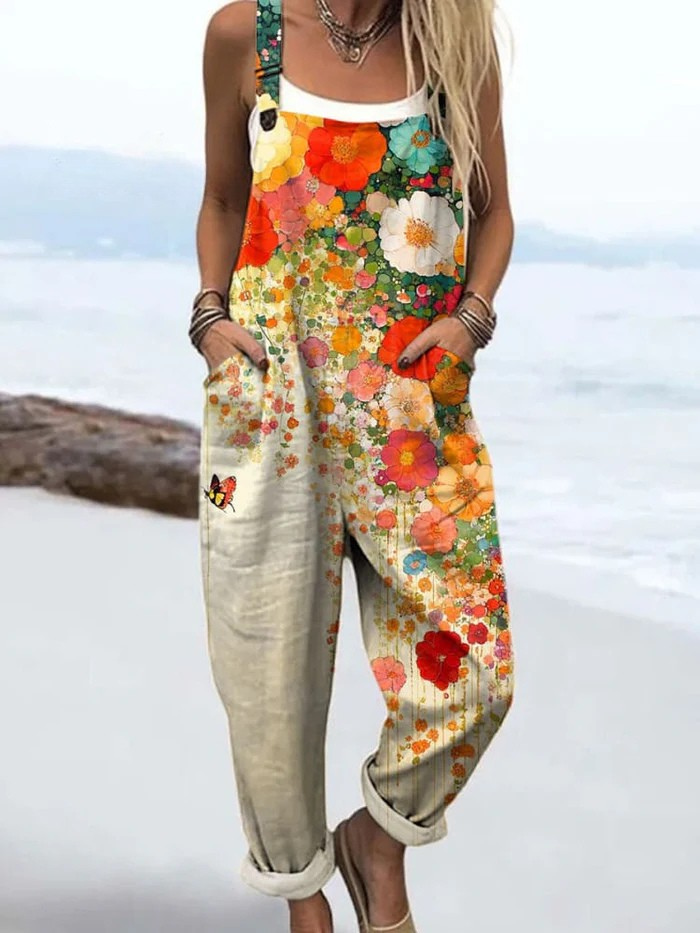 Vintage Floral Jumpsuit - Bekväm, Andningsbar Och Stilren Outfit