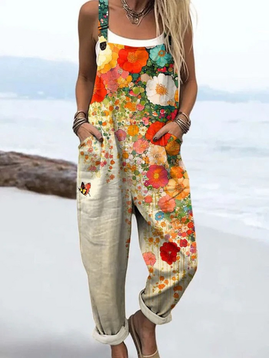 Vintage Floral Jumpsuit - Bekväm, Andningsbar Och Stilren Outfit