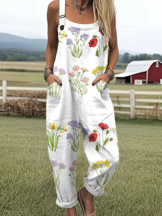 Vintage Floral Jumpsuit - Bekväm och Elegant Casual Outfit för Kvinnor